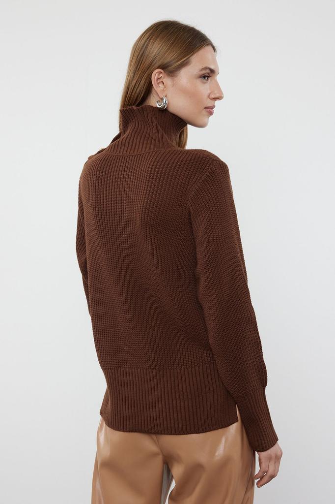 Women's Fashionable Stylish Sweater Navy Blue Collar Button Detailed Knitwear Sweater