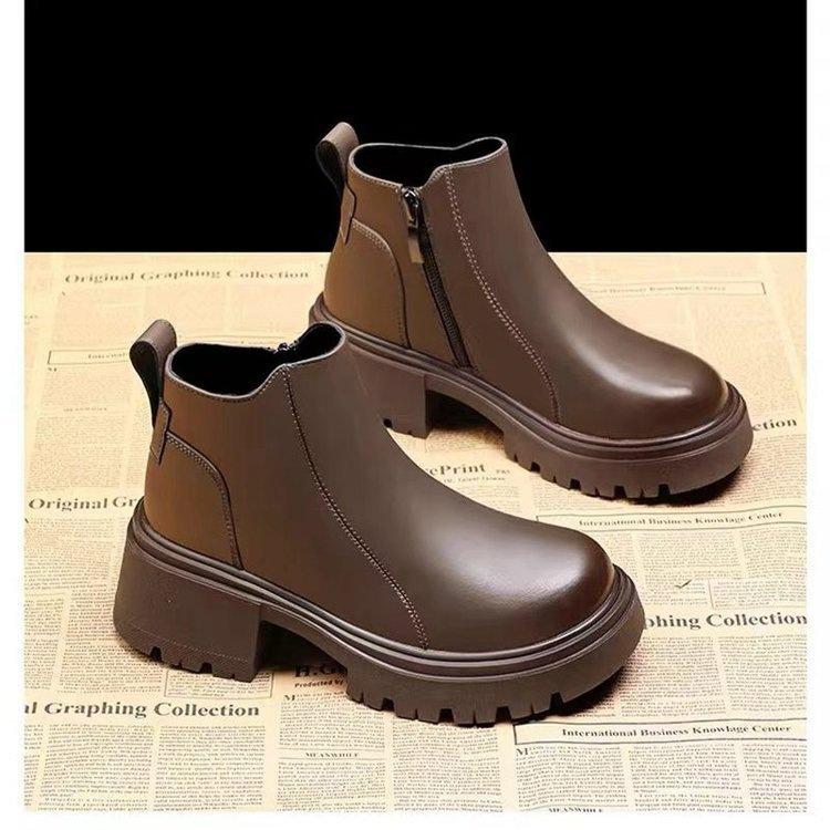 

Женские ботинки Мартина на толстом каблуке с боковой молнией, новые универсальные ботильоны из велюровой мягкой кожи на толстой подошве, осень-зима 2025 40