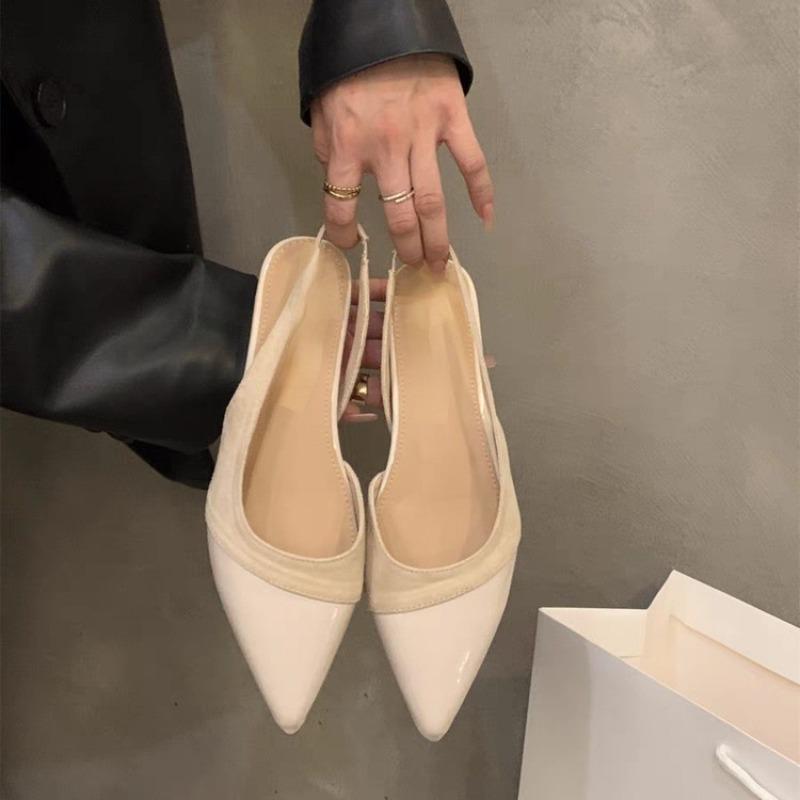 Fashion 2025 New  Head Sandals French Style Spliced Pointed Toe Single Shoes Fairy Shoe Spring Summer Atmosphere French Little Fragrance