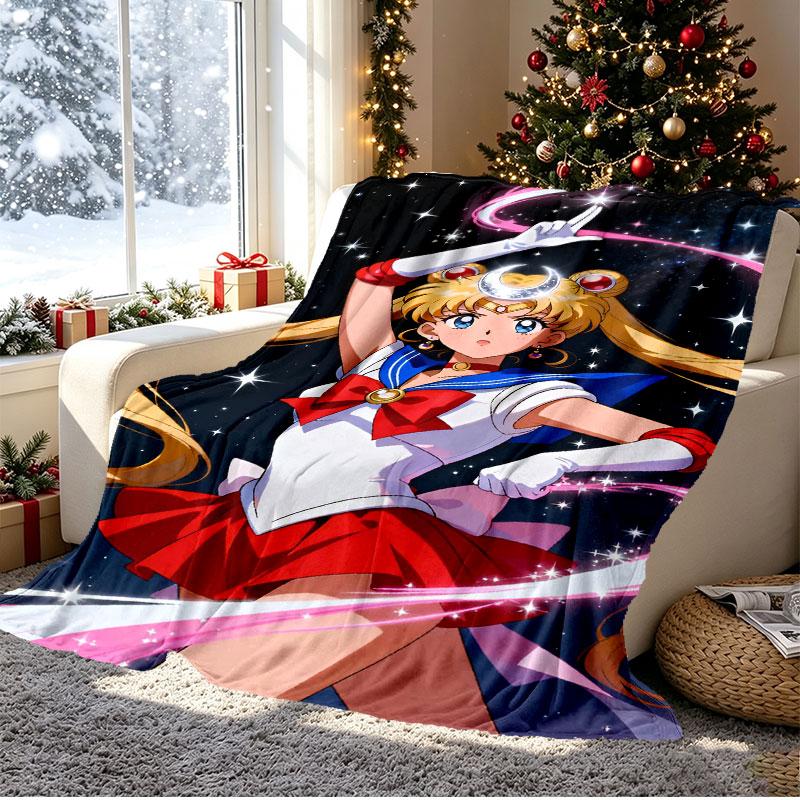 Sailor Moon Pattern Blanket for Home Decoration, Bed, Sofa, Car Travel, Camping, Suitable for All Seasons, Birthday Christmas Gift