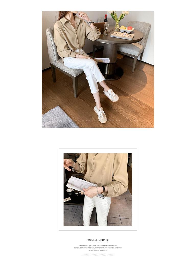 Spring Korean Style Solid Color Long Sleeve Overlap Shirt for Women