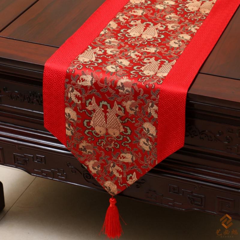 Steagul de masă din brocart țesut în stil chinezesc nou. Steagul de masă modern, simplu, masă rurală, masă de ceai față de masă