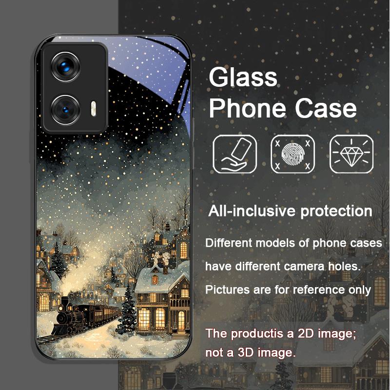 

Christmas Winter Snow Street Scenery Tempered Glass Phone Case for Motorola Moto Edge 50 Fusion 40 Neo 30 Pro G85 G84 G75 Cover Motorola Edge 30 Pro