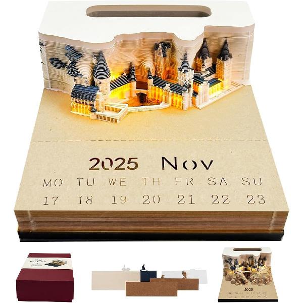 Time Piece Calendar 2025 Potter,Super sized3DCastle Art Calendar Desktop Memo Pad Easy RipTear Away Paper Carving Sticky of DIY Note,Decorative