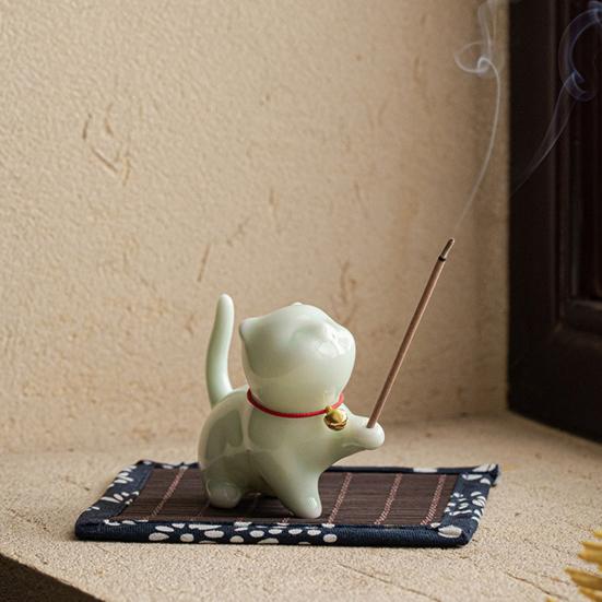 Incense Stick Holder Adorable Cartoon Multifunctional Cat Shape Ceramic Incense Holder for Home