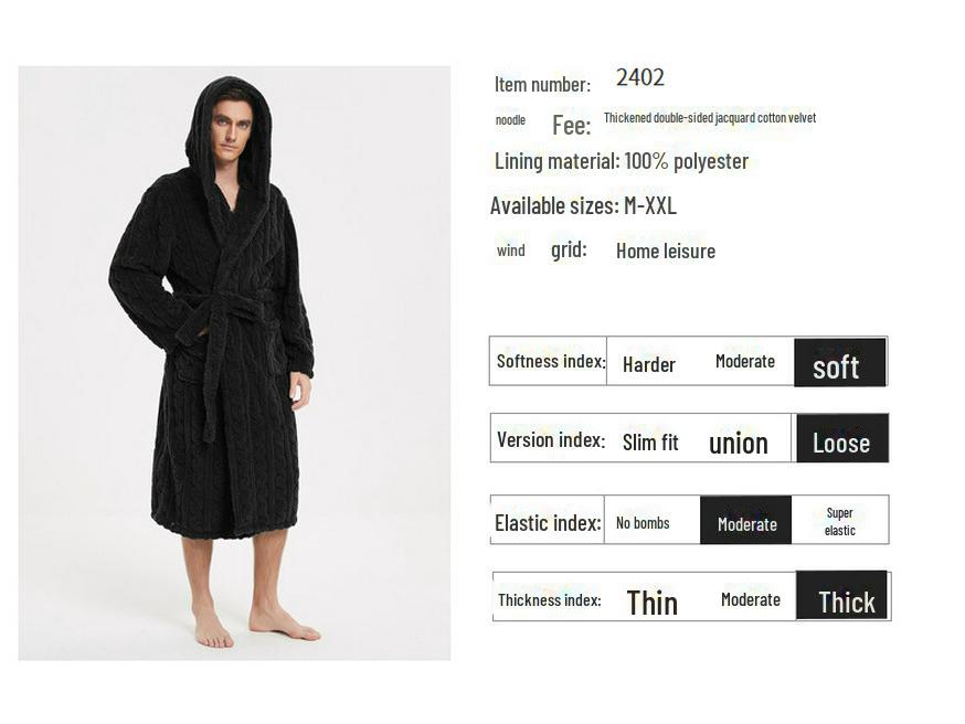 Large Cotton Velvet Jacquard Hooded Men's Nightgown - European & American Style, Thickened for Autumn/Winter, Unisex.