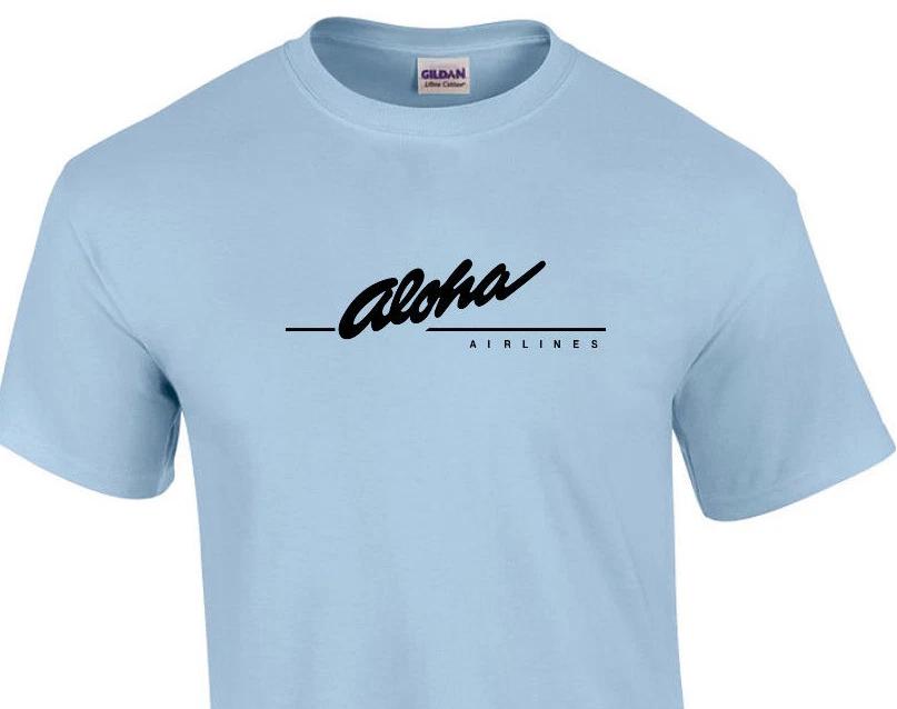 Aloha Airlines Black Retro Logo Shirt Hawaiian Airline Sky Blue Cotton T-Shirt S
