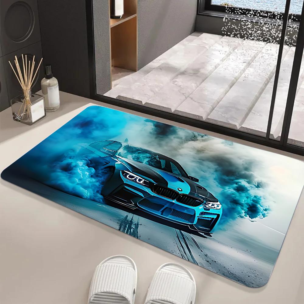 Large Size Retro Sports Car Floor Mat Graphic Printed Flannel Doormats For Bathroom Kitchen Entrance Carpet Home Decor