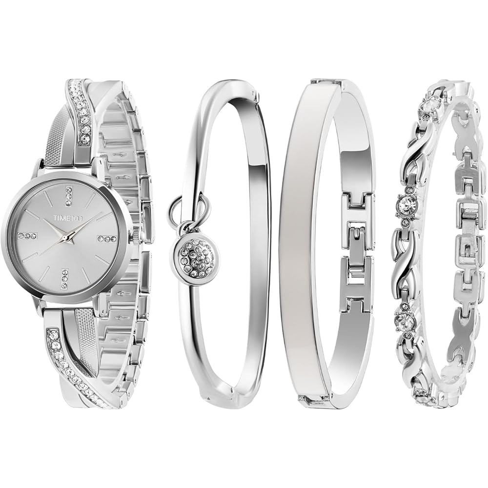TIME100 Elegant Women s Watch Gift Set with 3 Bracelets Silver Quartz Watch Gift Wrapped