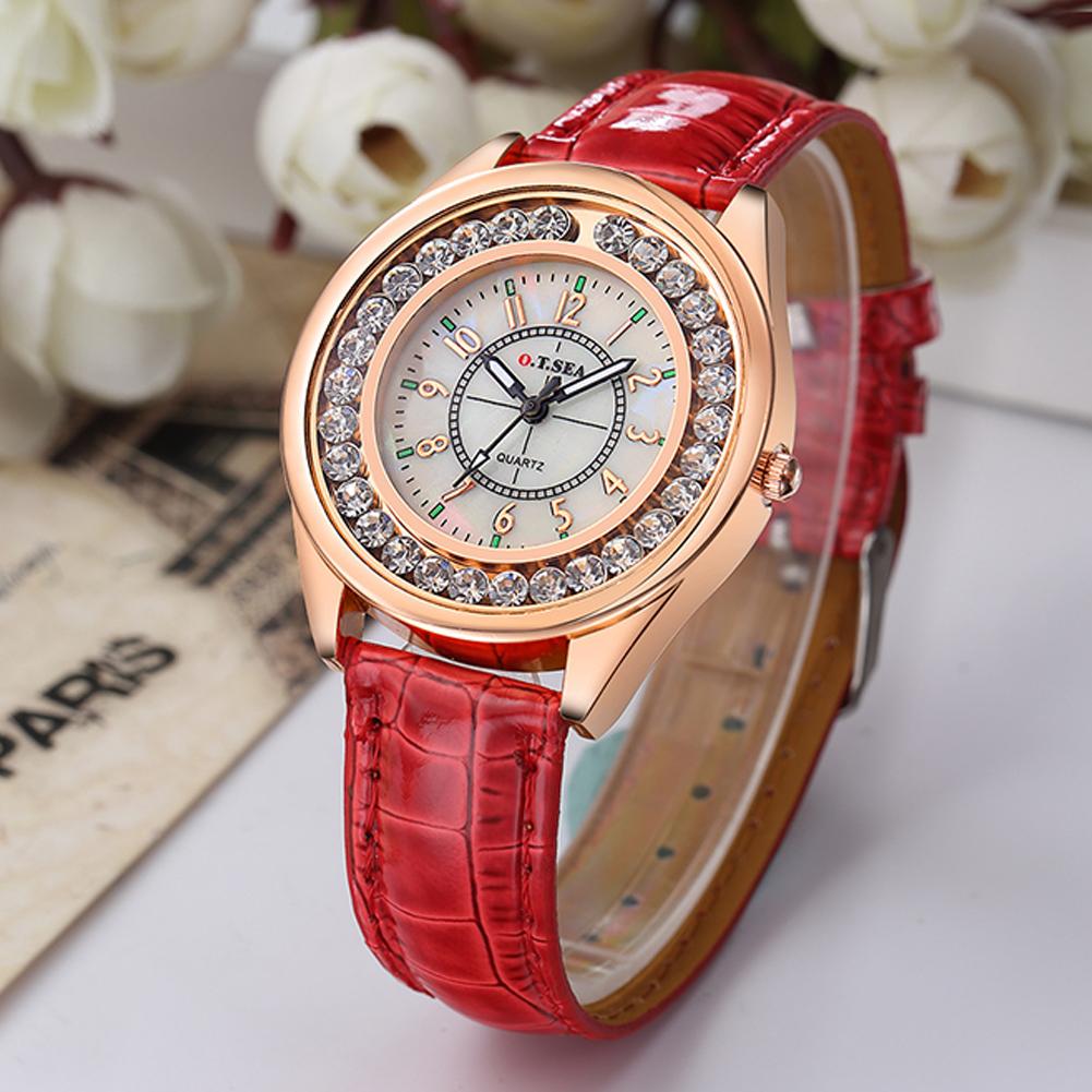 Men Women Couple Diamond-bordered Waterproof Leather Belt Luminous Quartz Watch Wristwatch