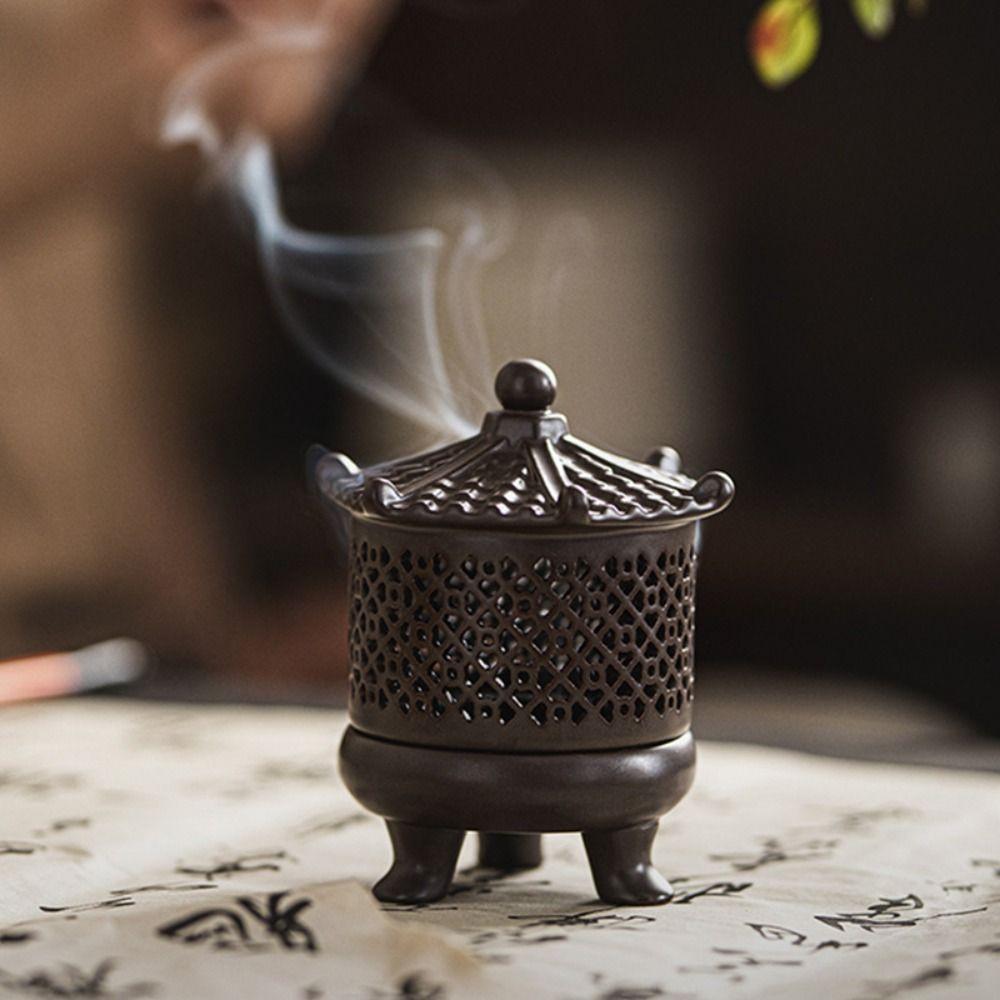 With Lid Sandalwood Agarwood Stove Retro Aromatherapy Holder Incense Burner  Yoga Studio