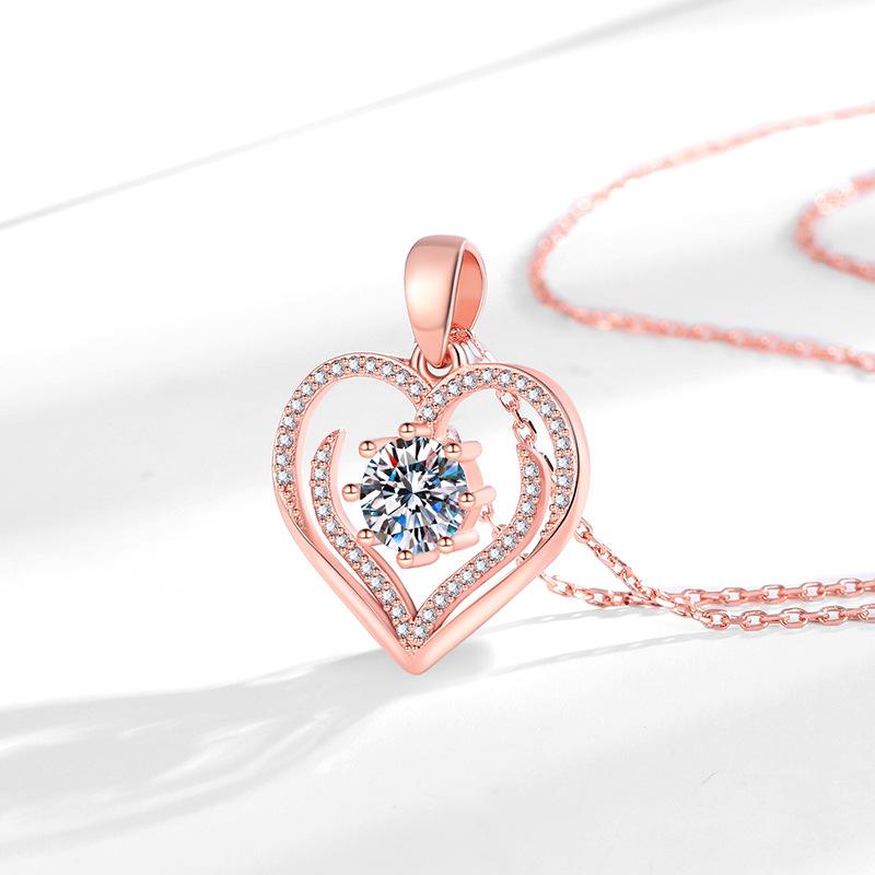 Female Crystal White Zircon Stone Heart Pendant Necklace Vintage Gold Color Wedding Jewelry For Women