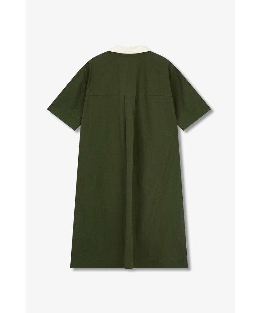 STUDIO TOMBOY Color Block Collared Short Sleeve Dress_Dark Khaki 9176241983