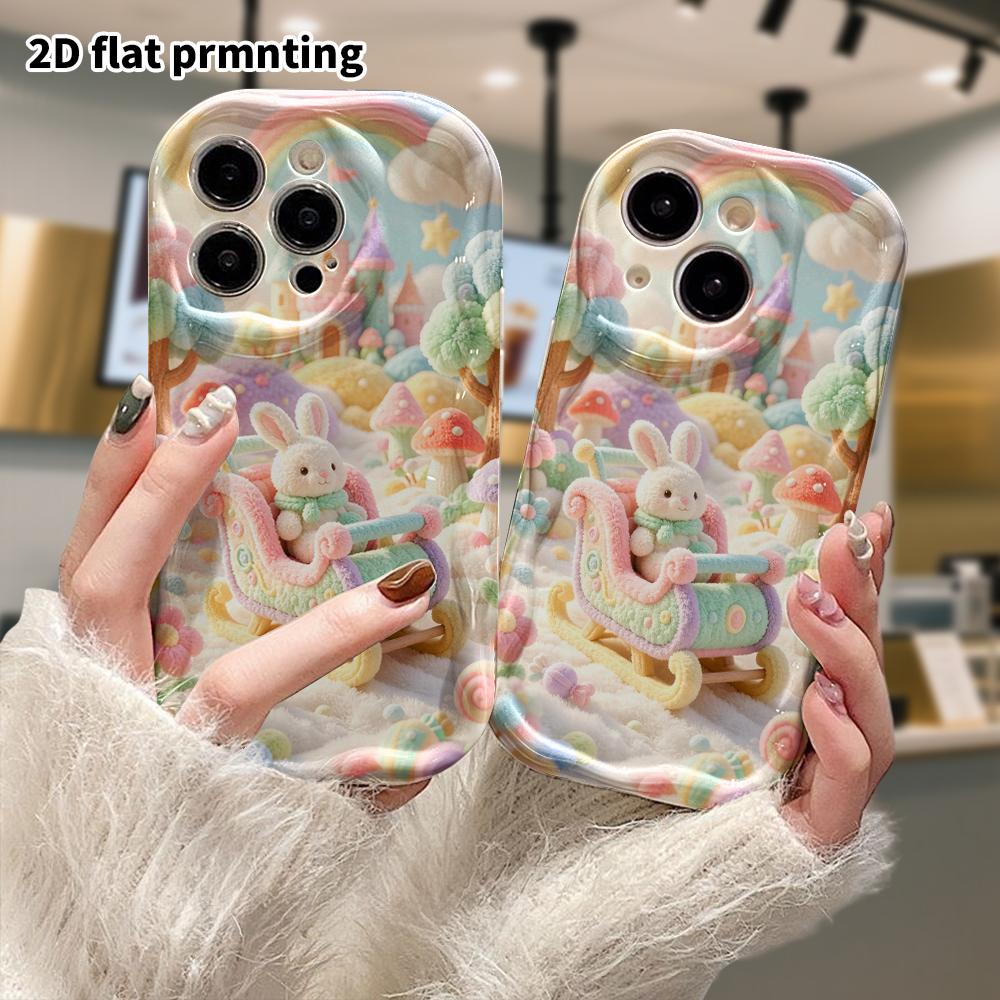 Phone Case: 2D Flat, Fits iPhone 18, 17, 16, 15, 14, 13, 12Pro Protective Case, Rabbit Sleigh, Perfect Christmas and Halloween Holiday Gift