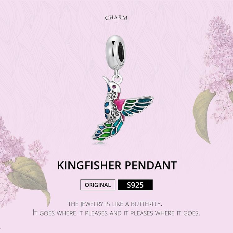 BAMOER Authentic 925 Sterling Silver Kingfisher Pendant Fit Women Original Bracelet or Bangle Fine Jewelry Gift