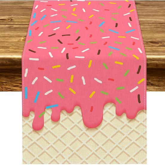 Pudodo Donut Table Runner Pink Dessert Themed Girls Birthday Party Decoration Ice Cream Kitchen Dining Room Home Decor