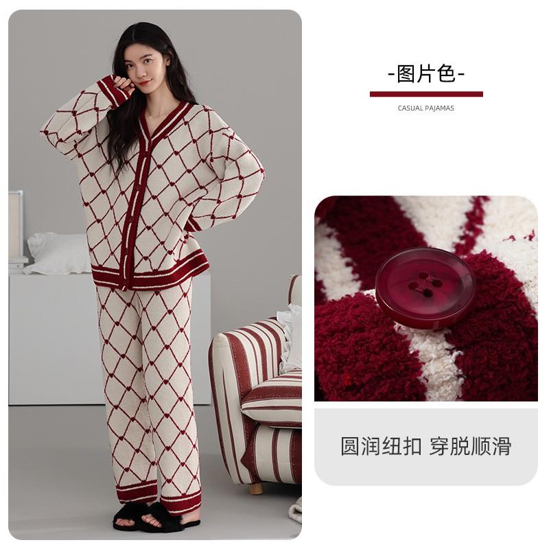 Womens Thick Fleece Pajama Set Winter Cozy Lounge Wear Soft Warm Sleepwear Outfit Home Light Outdoor Use