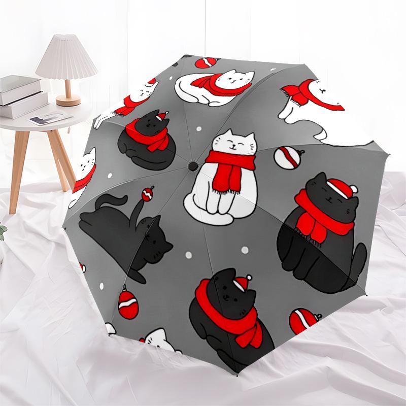 1 Stück Weihnachten Katzen Automatisches Öffnen/Schließen Regenschirm, 8-Rippen stabile Struktur, Tragbarer Reise Regenschirm, Partys, Tägliche Nutzung, 11122