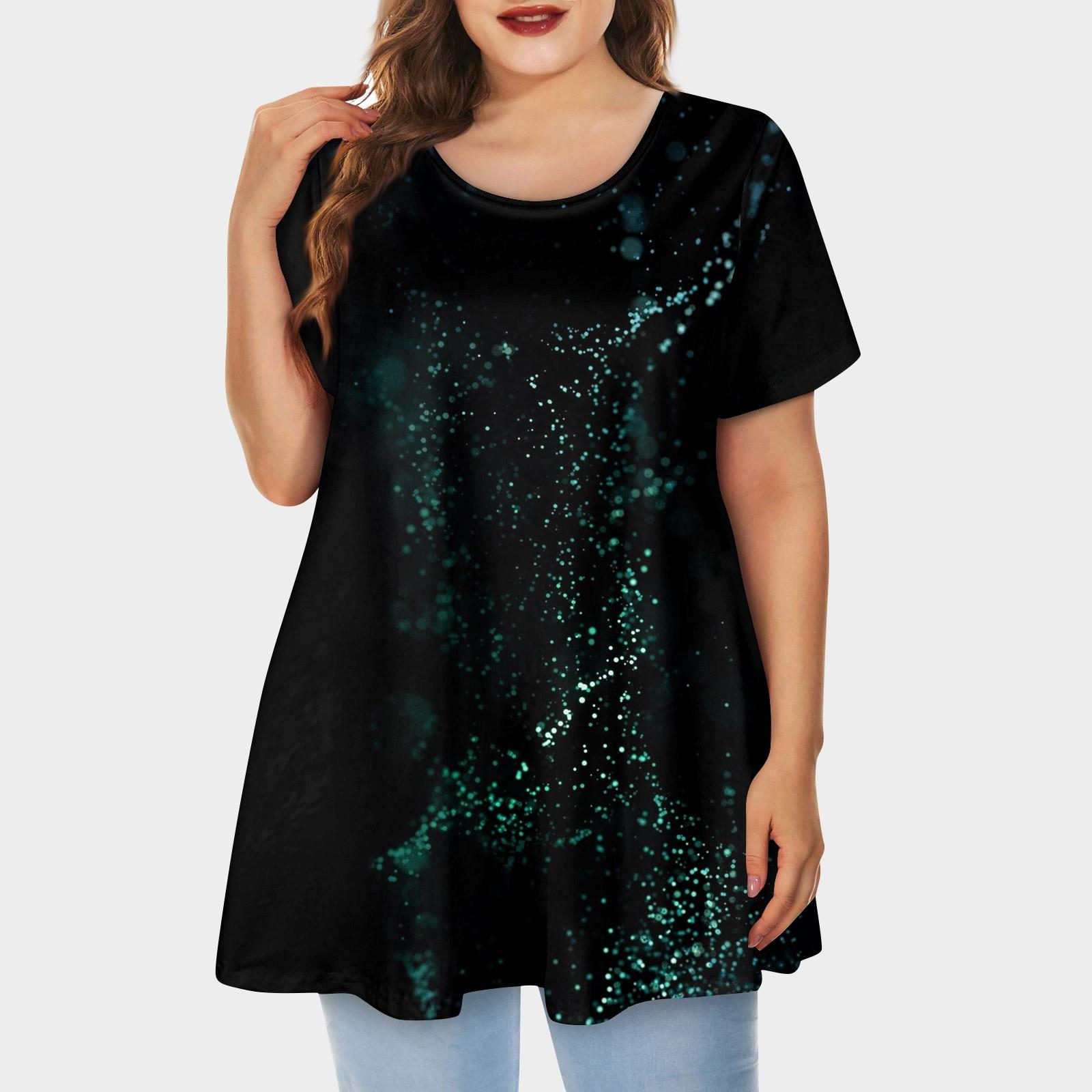 

Женская свободная футболка трапециевидной формы с коротким рукавом и круглым вырезом с большим верхом и принтом XXXL зелёный