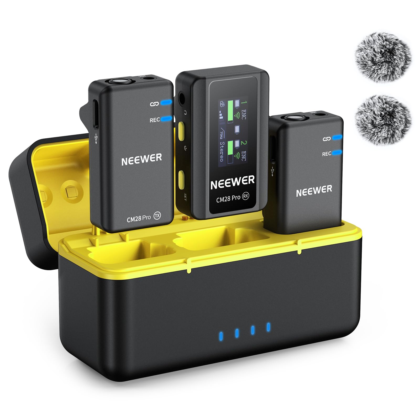 

NEEWER CM28 PRO Wireless Lavalier Microphone with Charging 48KHz Uncompressed Noise 4GB 9 Hours of Recording Noise Condenser Microphone for and PCs