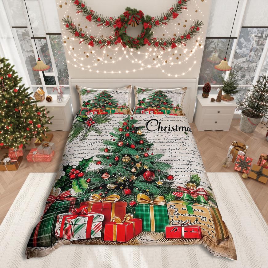 Homewish Merry Christmas Duvet Cover SetFestival Xmas For Girls Bedding SetHappy New Year Decor