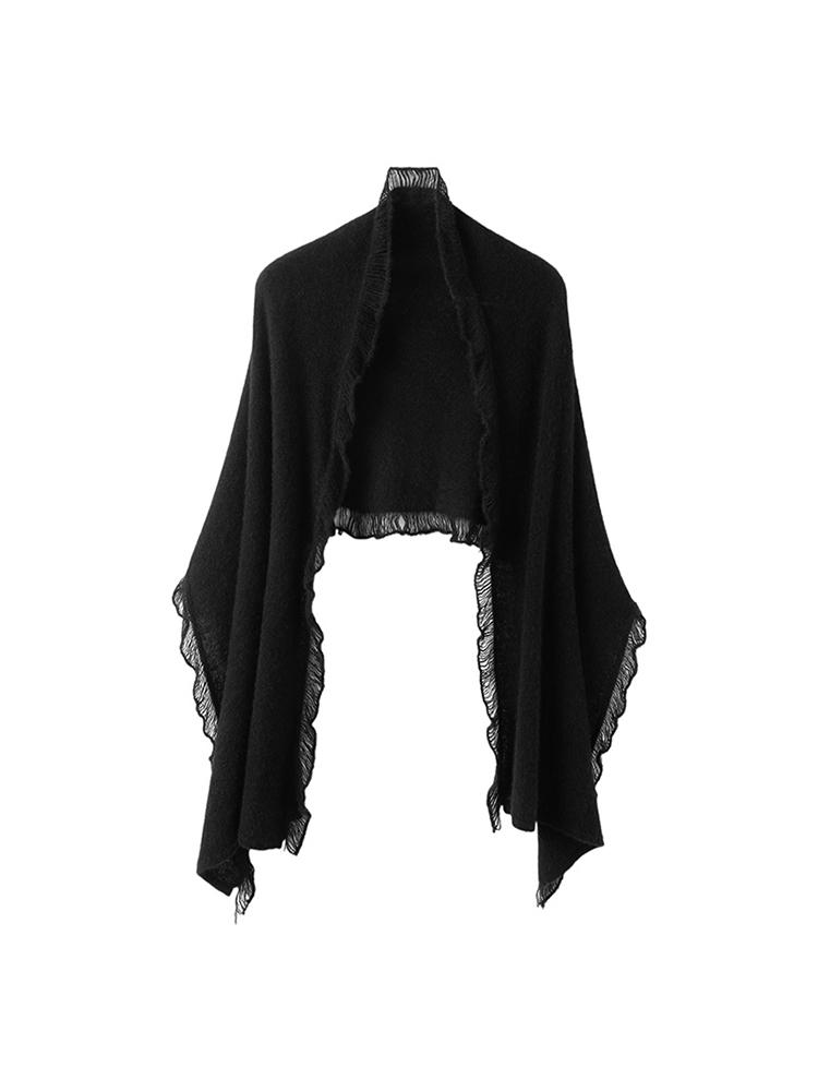 100% Wool Rectangular Shawl Tassel Ruffle Solid Color Enlarged Knitted Scarf Women'S Outdoor Cold Proof Straight Coat Cardigan