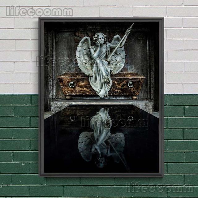 The Statue Of The Holy Angel And The Virgin Guarding The Cemetery Wall Art Canvas Painting Sacred Sculpture Art Poster And Print No Frame