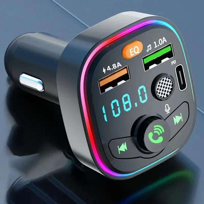 1pcs MP3 Player FM Transmitter Wireless Car with Type C PD 18W 3A Fast Charging and Handsfree Calling for IPhone Xiaomi Samsung