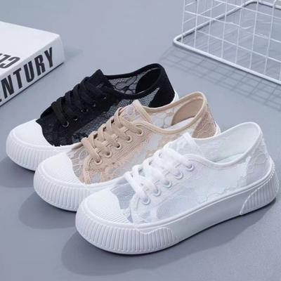 Thick-soled White Shoes for Women In Summer, Mesh, Breathable, Hollow, Thin, Versatile, Casual Sports Shoes