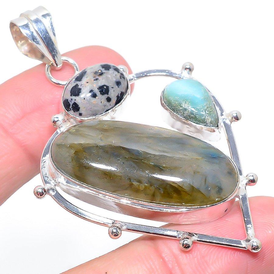 

Подвеска из стерлингового серебра 925 пробы с натуральным лабрадоритом и драгоценным камнем Ларимар 2,64 дюйма u0v13