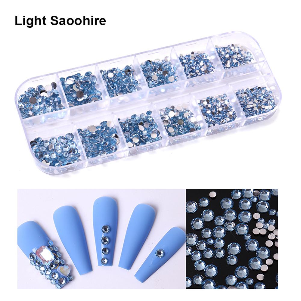 1500Pcs/box Nail Art Rhinestones 12 Grids Flatback Round Crystal Diamond Nail Gems Nail Art Decorations Manicure Accessories