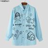 INCERUN S-5XL Men Lapel Neck Long Sleeve Cute Print Casual Loose Oversized Tops Shirts