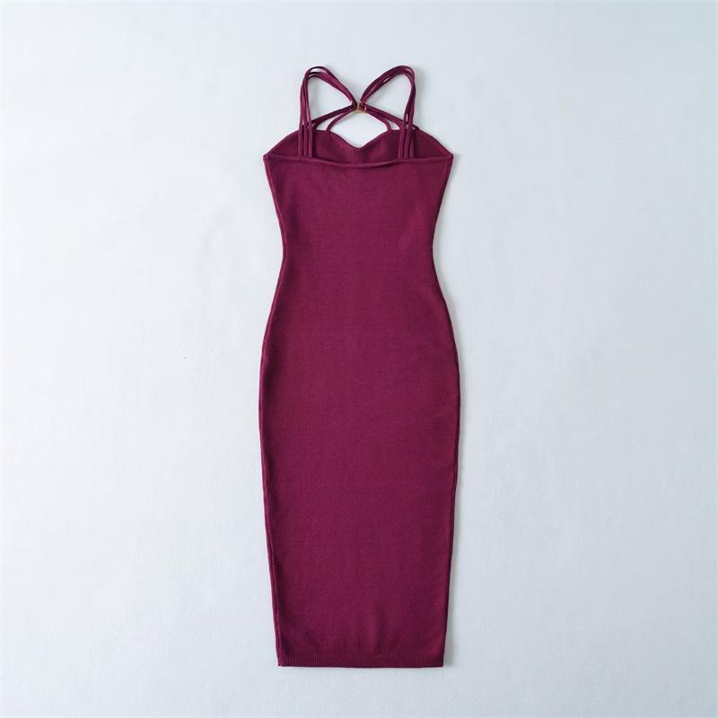 Women's Pure Desire Cross-Strap Knit Dress: Elegant Waist-Cinching, Slimming, Hip-Hugging Short Skirt