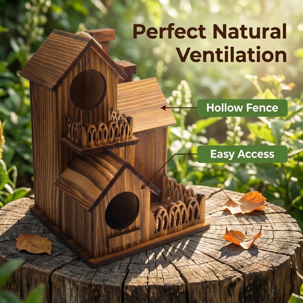 Wooden Bird's Nest Outdoor Hanging Bird Cage Feeder Outdoor Wild Bird Feeder Wooden Villa Bird House
