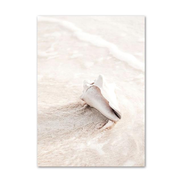 Liść palmowy różowy odcień złote drzwi muszla plażowa Nordic plakat ścienny na płótnie malarstwo ścienne drukowany obraz na wystrój salonu nieoprawione