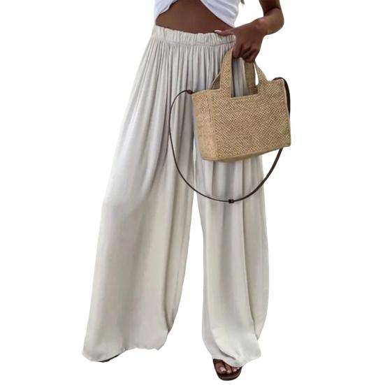 Women Pants Oversize Wide Leg Elastic Waist Casual Trousers Loose Fit Solid Color Thin Long Pants Daily Wear