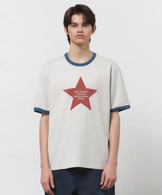 IL CORSO Living Star Ringer Short Sleeve T-Shirt Cream Iets5E417Cr