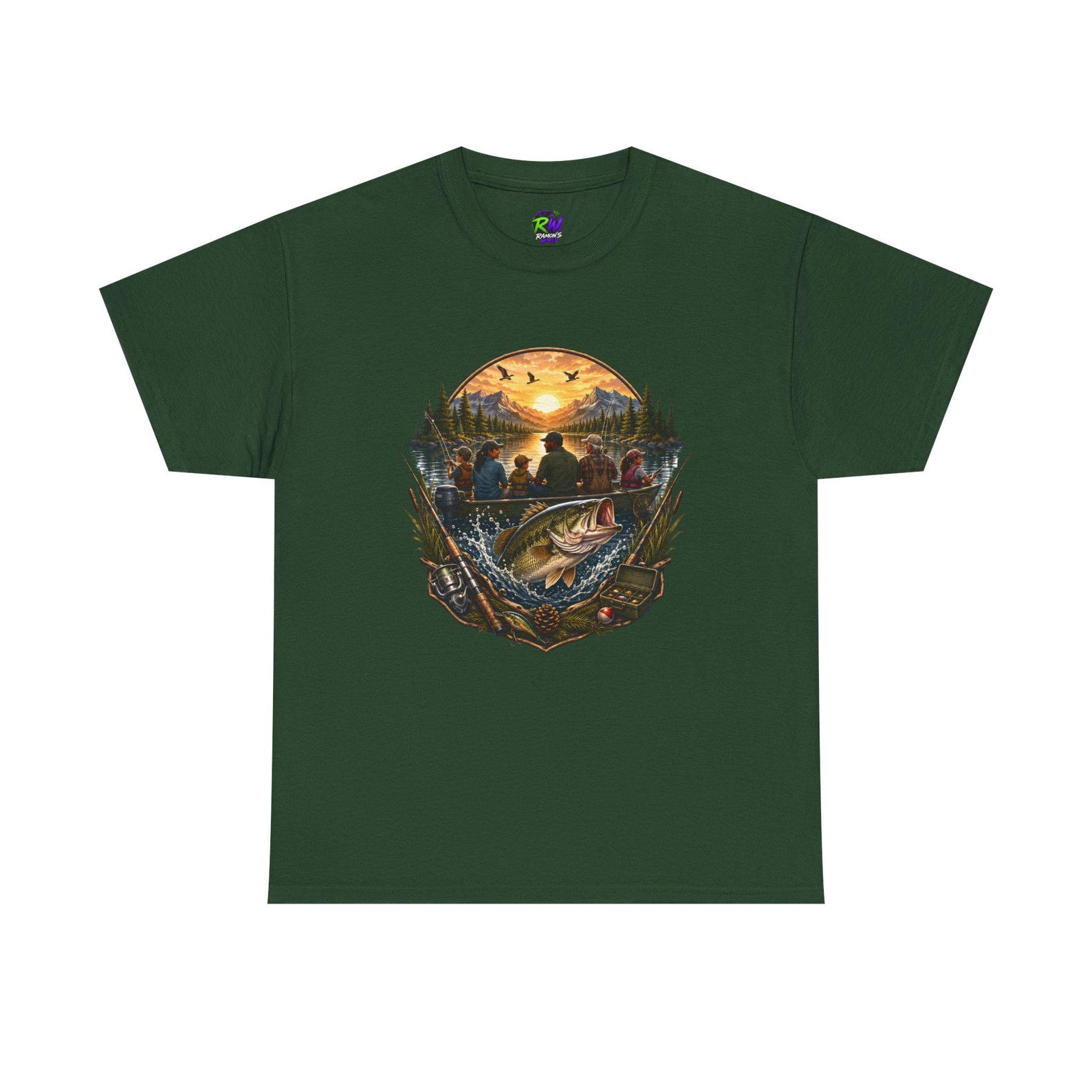 Sunset Fishing Scene T-Shirt | Trout, Lake, Forest Outdoors S