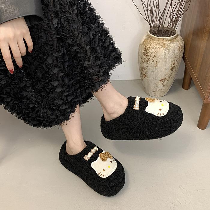 Kätzchen Dicksohlige Lässige Flauschige Hausschuhe Damen Wintermode Niedliche und Verspielte Cartoon Vielseitige Baumwollhausschuhe