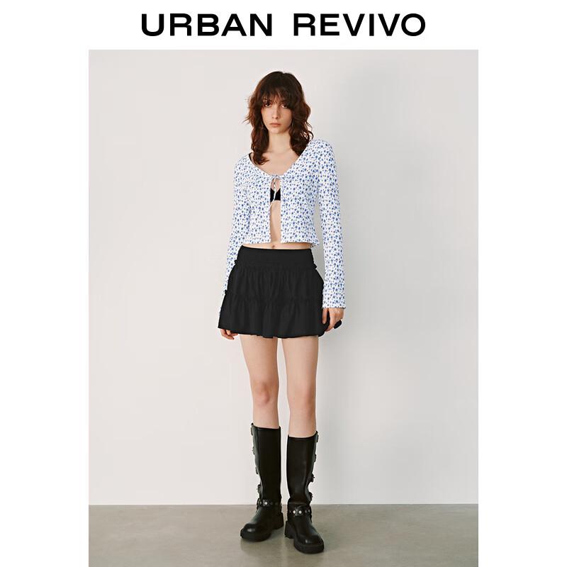 UR 2025 Spring Shirred Ruffle Hem A-Line Mini Skirt S