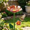 Metal Flower Garden Stake Bee Watering Station Outdoor Bird Bath Butterfly Water Feeder with Stake for Garden Pollinators Birds Yard Patio Decor