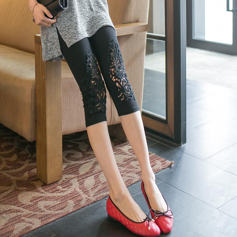 Lace Fashion Women Summer Leggings Skinny Stretch Cropped Capris Pants 3/4 Length Trousers