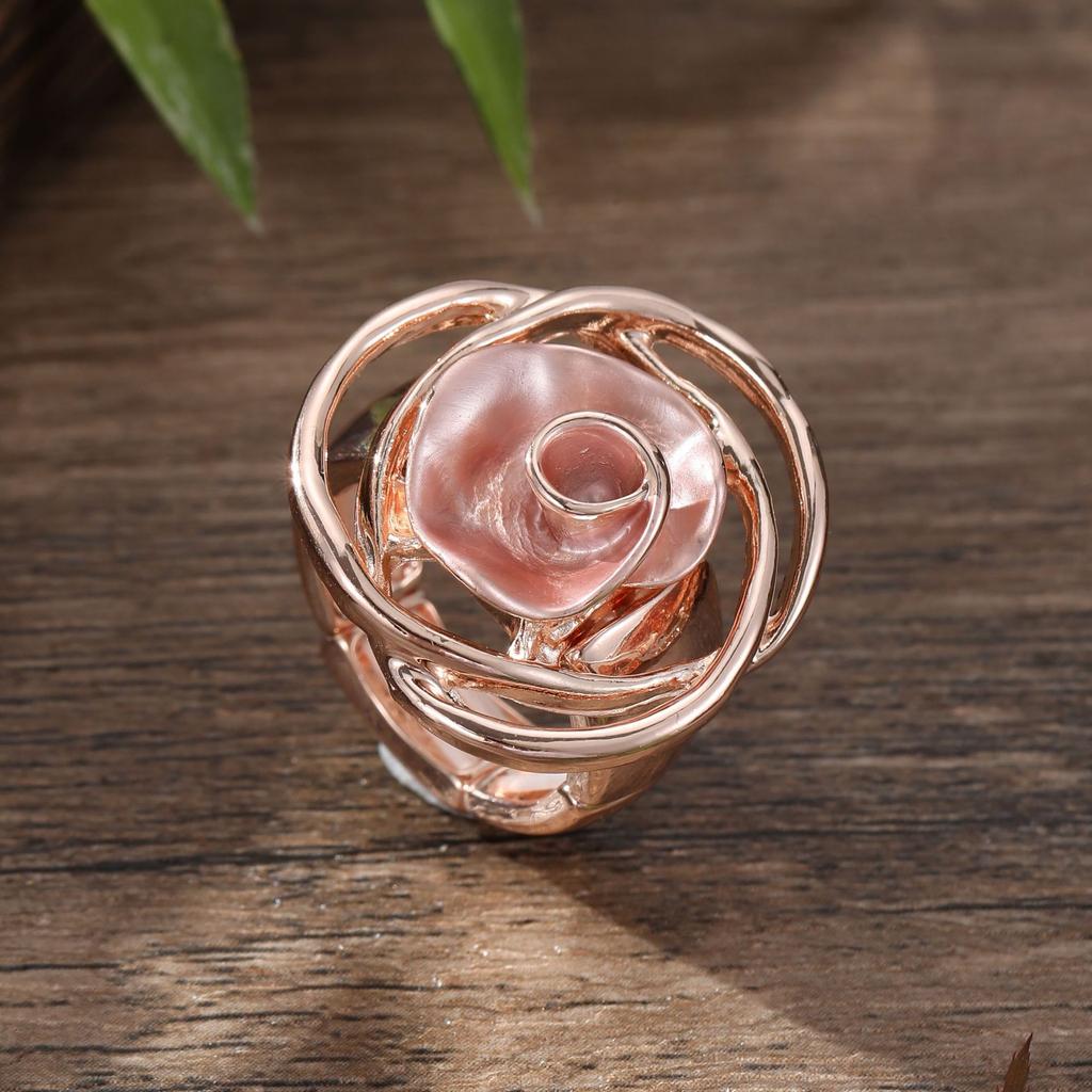 Enamel Geometric Flower Elastic Ring, Women's Fashion High-end Rose Alloy Ring