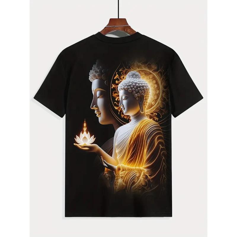 Large Men's Buddha Pattern 3D Printed Men's Round Neck Short Sleeved T-shirt Summer Fashion T-shirt Casual Comfortable Versatile Top