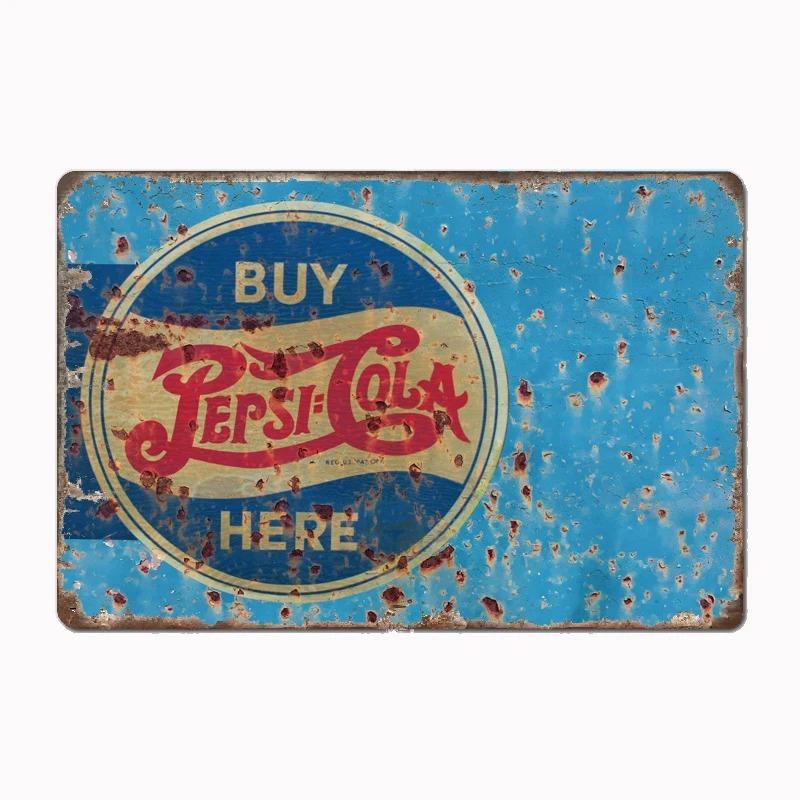Vintage Kovové Plechové Značky Dekor Klasické Pepsi Umělecké Plakáty Severský Styl Kovová Plechová Plaketa pro Domácí Kuchyni Klub Hospodu Nástěnná Dekorace