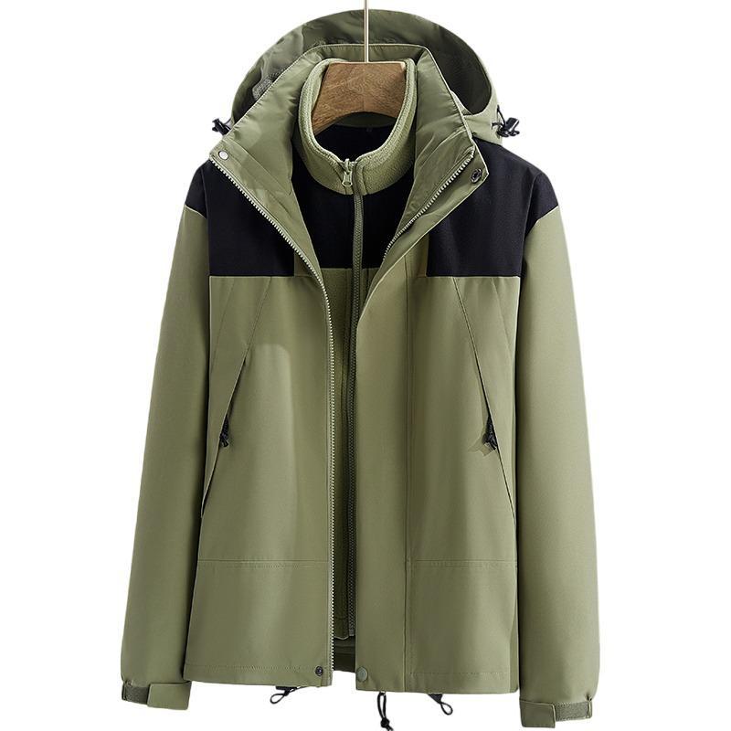 Men's and Women's 3-in-1 Outdoor Fleece Jacket Set with Logo Printing, Detachable Design for Hiking