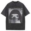 Funny Smoking Dog Cooking Tshrit Vintage Washed Tshirt S Oversized Loose Cotton Harajuku Tee Shirts Casual Streetwear Unisex