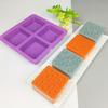 1 Stück 4-Kavitäten Quadratische Seifenform Blume Seifenherstellungsformen Quadratische Kerze DIY Form Silikon Schokoladenüberzogene Keksform Süßigkeiten Kuchen Backform