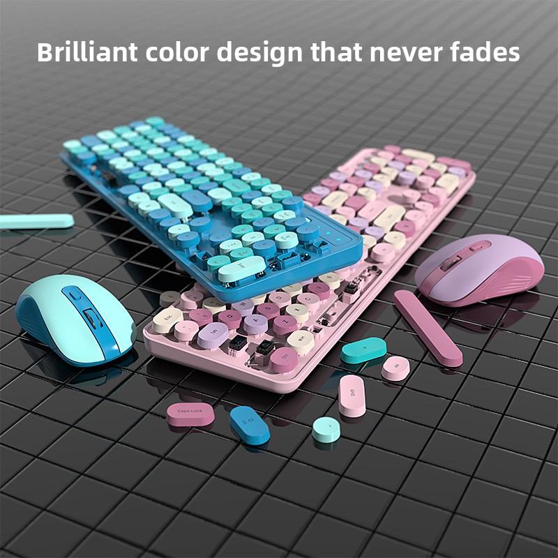 Wireless Keyboard Mouse Set Rose Pink 2.4G retro Cute Key  Girls High-Value