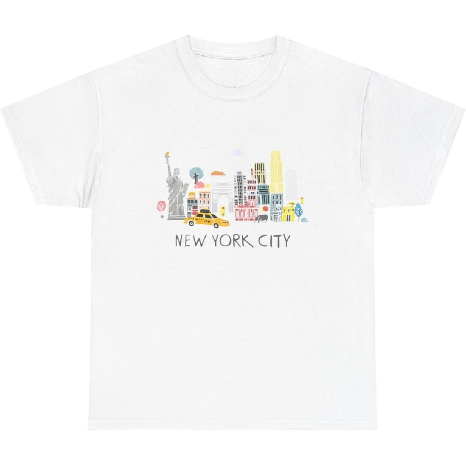 New York City T-Shirt – NYC Skyline Graphic Tee for Men Women _ Statue of Liberty & Taxi Design _ Travel Souvenir Shirt S